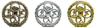 Drei Medaillen in Gold, Silber und Bronze mit dem Logo des DOSB und Sport-Symbolen in einem kreisförmigen Design.